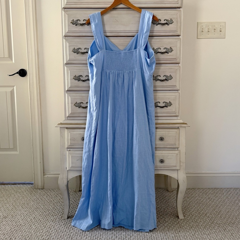 Light Blue Linen Midi Dress - Picture 2 of 5